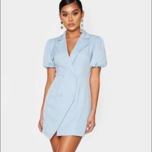 Baby Blue Puff Sleeve Blazer Dress
